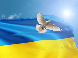 Friedenstaube auf Flagge der Ukraine (Bild von pixabay geralt)